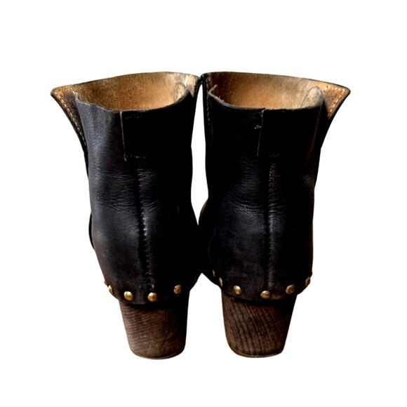 Anthropologie 8 Leather Handmade Clog Boots Studded Wood Block Heel Boho Black - Picture 4 of 6